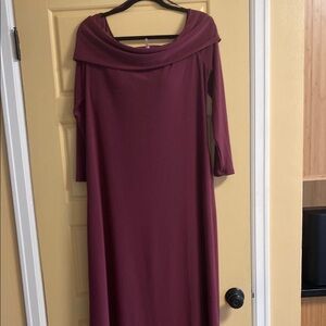 Lovely wine colored Cowl Neck or off the shoulder Midi Dress